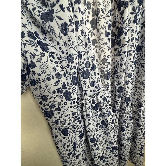 Rebellion Again Blue and White Floral Maxi Kimono One Size - Picture 6 of 9